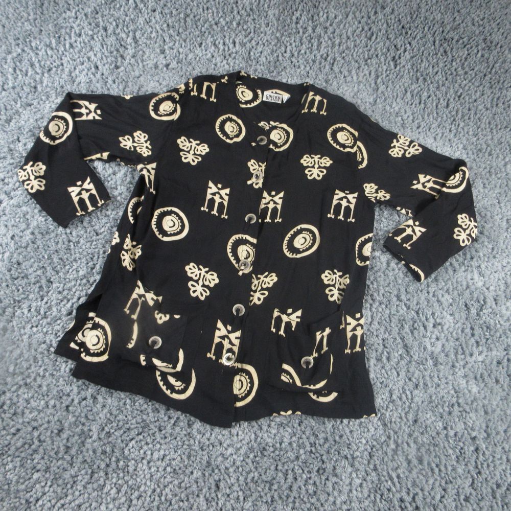 Chico's Design Shirt Womens 1 Black Geometric Long Sleeve Button Up - Picture 2 of 10